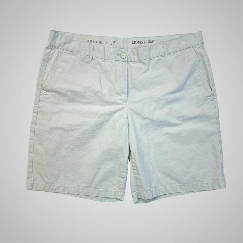 Gap Khakis Boyfriend Roll-Up Mint Green Cotton Shorts‎ Womens 14 331226-35